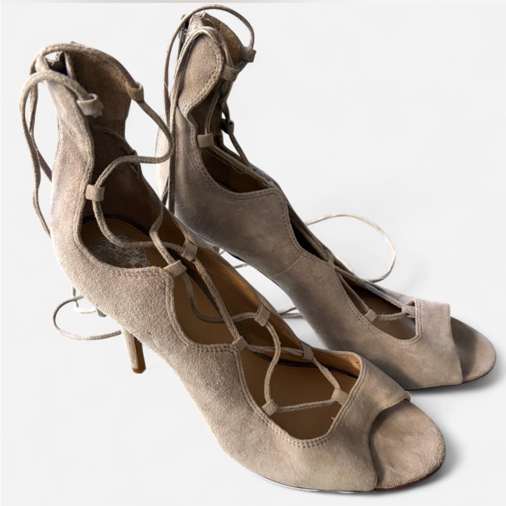 Vince Camuto Women's Beige Lace-Up Heels